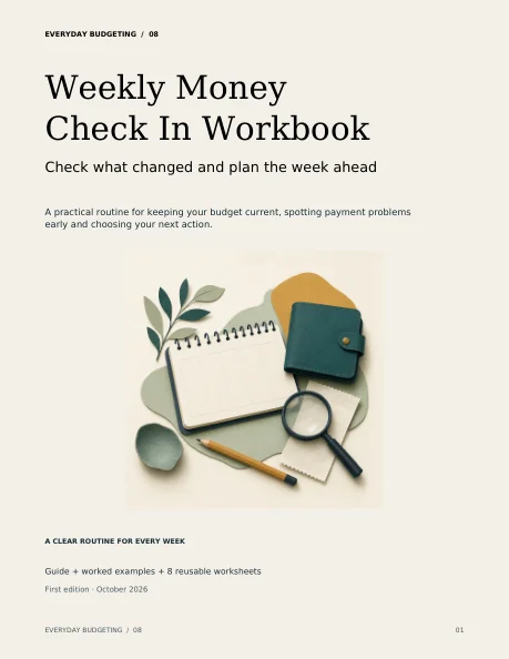 Actual cover of Weekly Money Check In Workbook